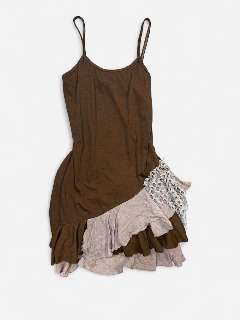 Pretty Angel Brown Spaghetti Strap Dress with Contrasting Ruffle Trim